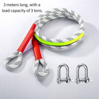 Heavy Duty Nylon Tow Strap With American Steel Hooks, Outdoor Emergency Tow Rope, Rescue Rope