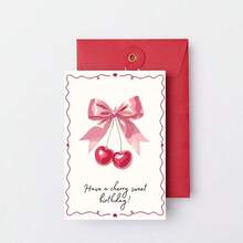 Printable Birthday Greeting Card, Minimalist Modern Cherry Sweet Blessing Card - A - View 6