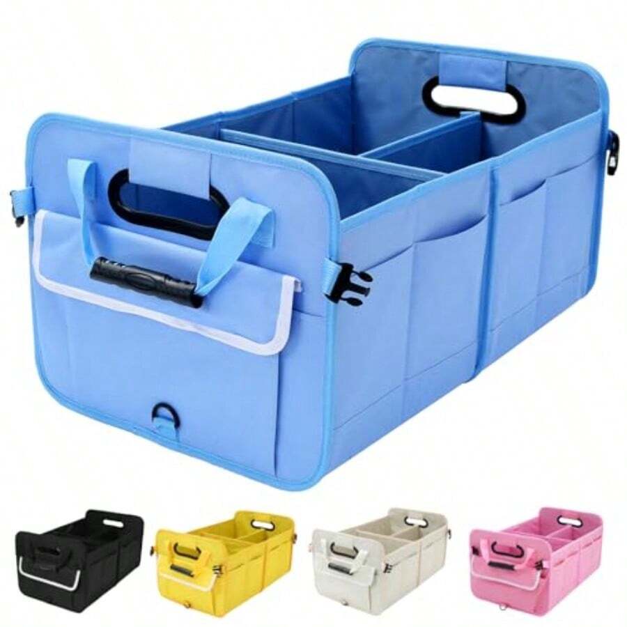 Car Suv Trunk OrganizerSturdy Storage Organizer For Car Accories Tools Sundries.Upgraded 4 Carrying Handles 72L Foldable Waterproof Multi Compartmt 2 Straps For Fixation Blue - Blue - View 1