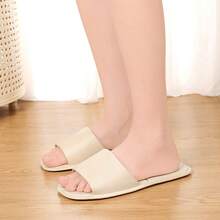 Unisex Foldable Slippers, Soft & Comfortable House Slippers, Casual Bathroom Slippers, Solid Color, Beige - Beige - View 5