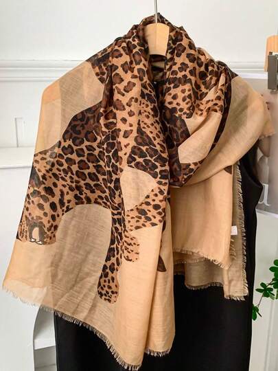 1pc European & American Retro Fashion Shawl, Spring/Autumn Vintage Luxurious Leopard Print Silk Scarf, High-End Decorative Headscarf