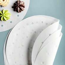 10 Inches Bamboo Steamer Liner, 50 PCS Round Air Fryer Parchment Paper With Holes For Air Fryer, White Non-Stick Steamer Liners - / - View 4