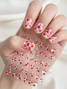 2张/套 粉色爱心美甲贴纸 5D立体浮雕情人节美甲贴纸 自粘红色粉色爱心美甲贴花 女士女孩情侣美甲DIY用品 2张 - 彩色 - 查看 2