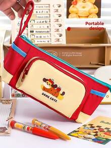 1个可爱卡通狗图案大容量8格高品质学生铅笔盒，文具收纳包，儿童返校礼物 - 莓果小狗 - 查看 8