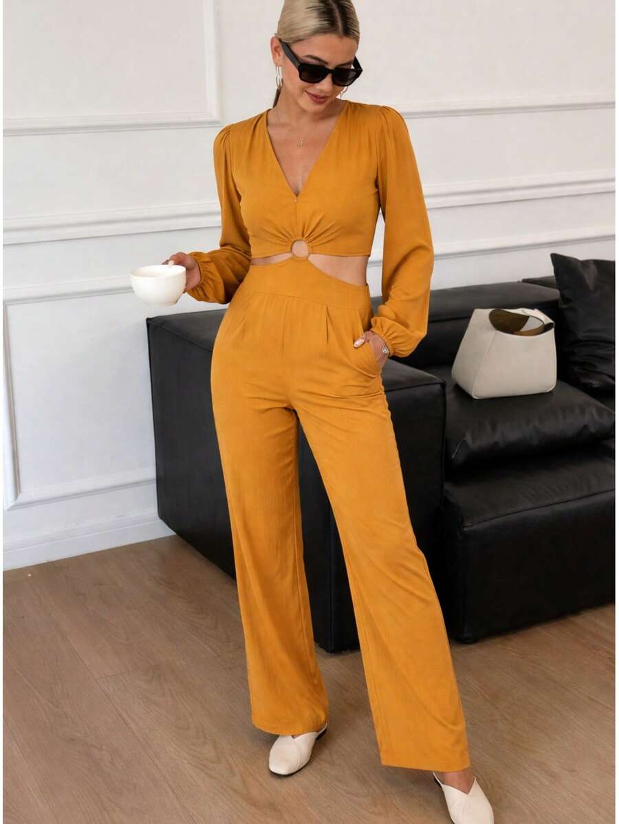 Beautiful Summer Fashion Palazzo With Solid Color, Side Cuts And Texture - 橘色 - 查看 1