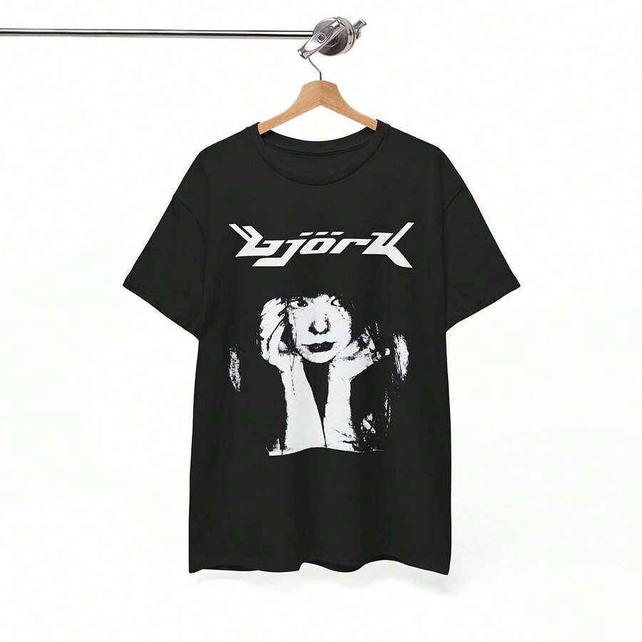 Camiseta de Björk, camiseta vintage con el logo de Björk, camiseta de música alternativa de los 90, camiseta gráfica de pop experimental, unisex, algodón grueso, retro, tallas S a 5XL - Negro - Ver 1