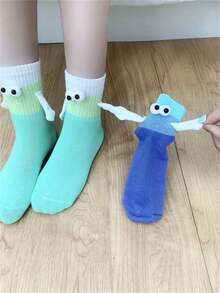 5双可爱百搭彩虹渐变握手图案袜子，适合所有季节 - 彩色 - 查看 9