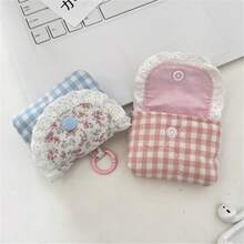 Floral Print Coin Purse Headphone Storage Bag Small Change Purse Coin Bag Lovely Coin Pouches Lace Earphone Case - 藍色 - 查看 9