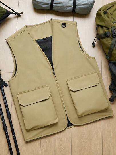 Men's V-Neck Vest, Lightweight Outdoor Multi-Pocket Photography Hiking Casual Waistcoat, New Style For Spring, Autumn And Summer