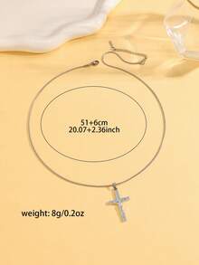 1件不锈钢十字架吊坠项链，优雅时尚百搭配饰 - 銀色 - 查看 3