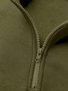 Men's Stand Collar Zipper Half Placket Casual Versatile Commute Autumn/Winter Long Sleeve Sweatshirt - Dark Green - View 6