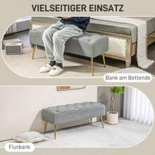 Upholstered Bench With A Lambswool Look, With Sturdy Steel Legs, 112 X 41 X 46 Cm, Grey, Ideal For Bedroom, Living Room Or Entrance. - Grey - View 6
