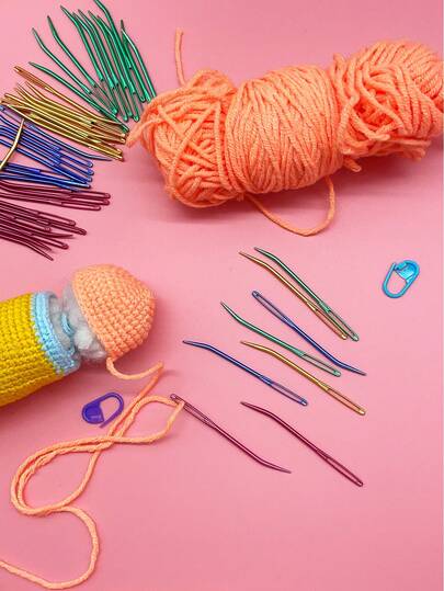 8pcs Curved Aluminum Knitting Needles - Convenient For Threading, Suitable For Wool And Yarn, Vibrant Colors