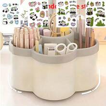 1pc 360° Rotating Pen Holder & Storage Box, Suitable For Student And Children's Desks. This Creative And Fashionable Pen Holder Has A Large Capacity, Simple And Personalized Design, With Internal Compartments For Convenient Organization And Storage. Ideal For Storing Children's Desk Supplies (Sticker Pattern Is Random). - Multicolor - View 8