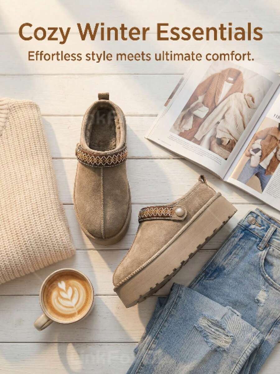 Bello Star Women's Ribbon Design Casual Thick Sole Ankle Boots, Versatile For Daily Wear - Khaki - View 1