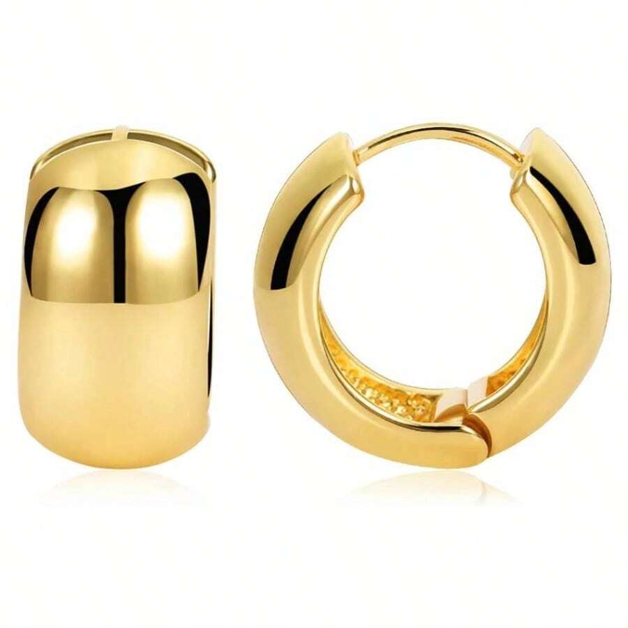 Chunky Thick Hoop Earrings Women Gold Hoops Huggie Earrings Men - Vòng 0,8" - Xem 1