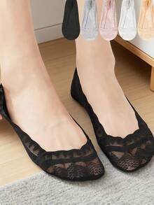 1/5/10 Pairs Of High-Quality Lace Invisible Summer Thin Breathable Low Top Silicone Anti Slip Boat Socks For Women - Multicolor - View 2