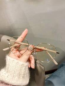 1 Pair Women's Classic Minimalist Gold-Rimmed Glasses - 1pc Tea Frame Gray Sheet - View 2