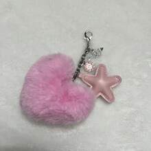 Sparkling Crystal Heart & Starfish Charm Bag Accessory, Cute & Versatile Bag Pendant - Pink - View 3
