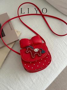 Women's Fashionable Mini Handbag, Stylish Cartoon Embroidered Half-Circle Saddle Bag, Flap Small Crossbody Bag - Red - View 2