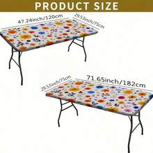 1pc Elastic Edge Tablecloth, Vibrant Orange Yellow Blue Pink Color Blocking, Healing Ditsy Floral Stretch Tablecloth, Spring Family Gathering Outdoor Party Gift, Home Decor, Suitable For Home Gatherings, Outdoor Decoration, Holiday Use, Indoor/Outdoor - Multicolor - View 2