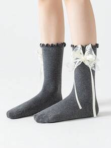 1 Paar Baby Einfarbige Fliegen-Socken, schwarz & weiß kniehohe Prinzessin-Stil nahtlose Socken, Frühling/Herbst - Verschiedenfarbig - Übersicht 13