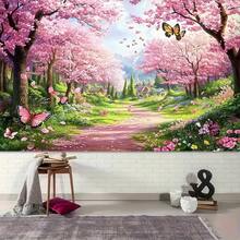 2D plat, 1 pièce Bannière de fond de photographie - Atmosphère unique de sentier de fleurs de cerisier, convient pour les fêtes à thème printanier, les célébrations romantiques et autres décorations, fond photo de vacances, décoration de salle de fête à la maison, idéal pour les événements de style romantique printanier - 1 pièce - Voir 8