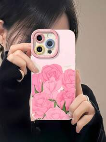 Floral Pink Rose Design Phone Case Compatible With Samsung Phone Cases, Phone 12, 13, 14, 15 Pro, Phone 14 Plus, Phone 15, 16 Pro Max, Phone 17, Phone 17 Pro, Phone 17 Pro Max, And Phone 17 Air. Made Of TPU Material, It Provides Anti-Slip And Drop Protection, Features Raised Lens Protection, And Boasts A Stylish And Attractive Design. It's A Great Gift For Yourself, Family, Friends, And Loved Ones. - 白色 - 查看 2