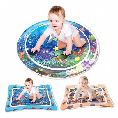 1个儿童卡通充气桨水垫，动物/海洋图案，适合宝宝爬行训练和触觉感官发展，居家玩耍，夏季降温，可用作爬行垫、角色扮演坐垫，是家庭互动清爽之选