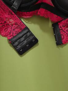 浪漫拼色性感加垫聚拢蕾丝拼接文胸，BC 罩杯女士内衣 - 紅色 - 查看 5