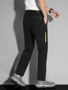Autumn/Winter New Men's Outdoor Detachable 2-Section Hiking Long Pants, Softshell Climbing Sports Pants - Black - View 5