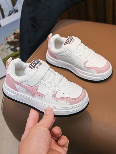 1 Pair Kids' Fashion Simple Skate Shoes, Spring/Autumn New PU Hook And Loop Casual Sneakers, School/Outdoor/Indoor Anti-Slip Shoes