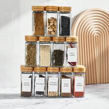 12pcs/24pcs JAR KINGDOM 4oz 120ml Glass Spice Jars With Bamboo Lid - Square Sealed Shaking Lid Suitable For Pepper, Chili Powder, Sugar, Salt Storage, Kitchen Glass Seasoning Containers Bottles Set For BBQ, Restaurant & Home Use, Cooking Gift - cây tre - Xem 8
