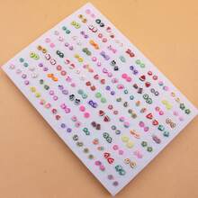 50pairs/Set Random Color Fruit & Flower Design Stud Earrings Valentines - Multicolor - View 3