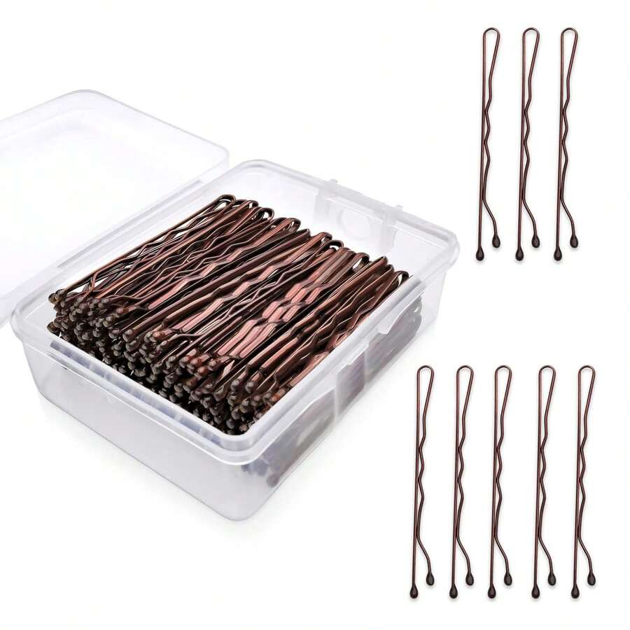 50/100pcs Bobbi Pins,Curling Clips,Non-Slip Hair Clips For Women,With Storage Box,Suitable For All Hair Types Hair - Brown - View 1