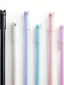 Et Of 6 Cute Cat Gel Pens Cartoon Tail-Wagging Kitty Design, Smooth Writing Black Gel Ink Rollerball Pens, Durable Plastic Material, Fun Stationery For Students And Cat Lovers,Back To School, Festival Party Gifts,Signature Pen, Stationery, Back To School, Holiday Gift,Christmas Gift - Multicolor - View 5