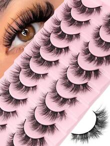 10 pares de cílios postiços Lina Charming para maquiagem dos olhos - cílios postiços 3D de vison sintético, volumosos e com efeito bagunçado, reutilizáveis para uso diário, trabalho, festas, encontros, viagens e muito mais. Disponíveis em diversos estilos: extensões de cílios, cílios gatinho, cílios naturais, cílios de desenho animado, meio cílio, conjuntos de cílios, tufos de cílios, cílios em tufos, cílios individuais, cílios inferiores, pontas de cílios, maquiagem para lash designer, livros sobre cílios, volume e muito mais. - Cílios Fluffy - Ver 1