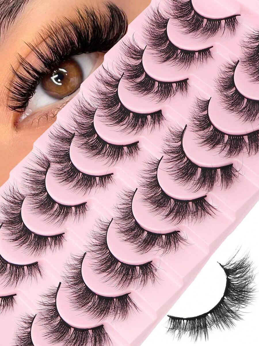 10 pares de cílios postiços Lina Charming para maquiagem dos olhos - cílios postiços 3D de vison sintético, volumosos e com efeito bagunçado, reutilizáveis para uso diário, trabalho, festas, encontros, viagens e muito mais. Disponíveis em diversos estilos: extensões de cílios, cílios gatinho, cílios naturais, cílios de desenho animado, meio cílio, conjuntos de cílios, tufos de cílios, cílios em tufos, cílios individuais, cílios inferiores, pontas de cílios, maquiagem para lash designer, livros sobre cílios, volume e muito mais. - Cílios Fluffy - Ver 1