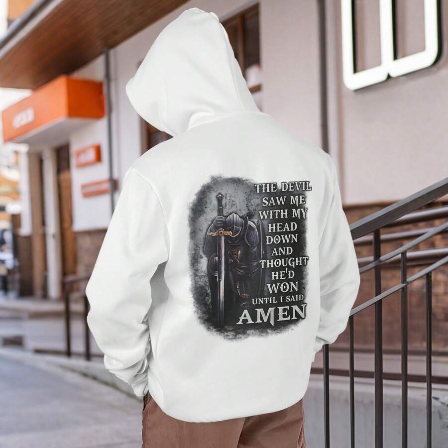 "You Are Already Excellent Enough" - Men's Casual Long-Sleeved Hooded Sweatshirt With Drawstring, Suitable For Autumn And Winter Wear, A Perfect Gift For Your Boyfriend. - White - View 1