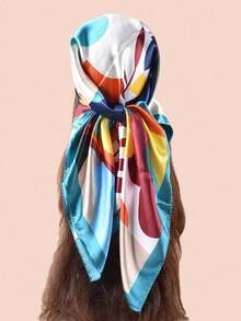 Fashionable Floral Print Women's Square Scarf, Casual Sun Protection Headscarf, Large Scarf/Shawl - 果嶺洞 - 查看 8