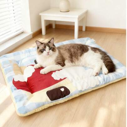 柔软舒适的宠物床垫，双面可爱卡通图案，内衬保暖，可机洗防滑，适合室内使用，适用于小型和中型宠物，是送给幼犬和幼猫的完美礼物。