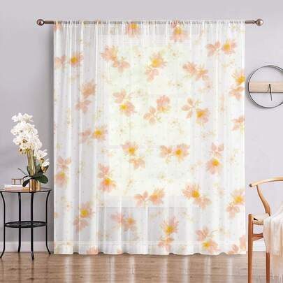 1 Stück 2D Ditsy Blumen Vorhang, Material aus Polyesterfaser, dekorativer Fenstervorhang für Mietwohnungen, Wohnzimmer, Küche, Schlafzimmer, abnehmbar und maschinenwaschbar, Vorhang für kleine Fenster