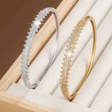 1 chiếc vòng tay thời trang nữ thiết kế hình bánh răng hình học, đính đá Cubic Zirconia. - Nhiều màu - Xem 6