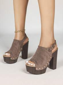 Sandal cao gót mùa hè cho nữ, đế dày chống thấm nước, kiểu dáng gợi cảm, hở mũi, đế dày, thích hợp cho hoạt động ngoài trời. - màu nâu - Xem 3