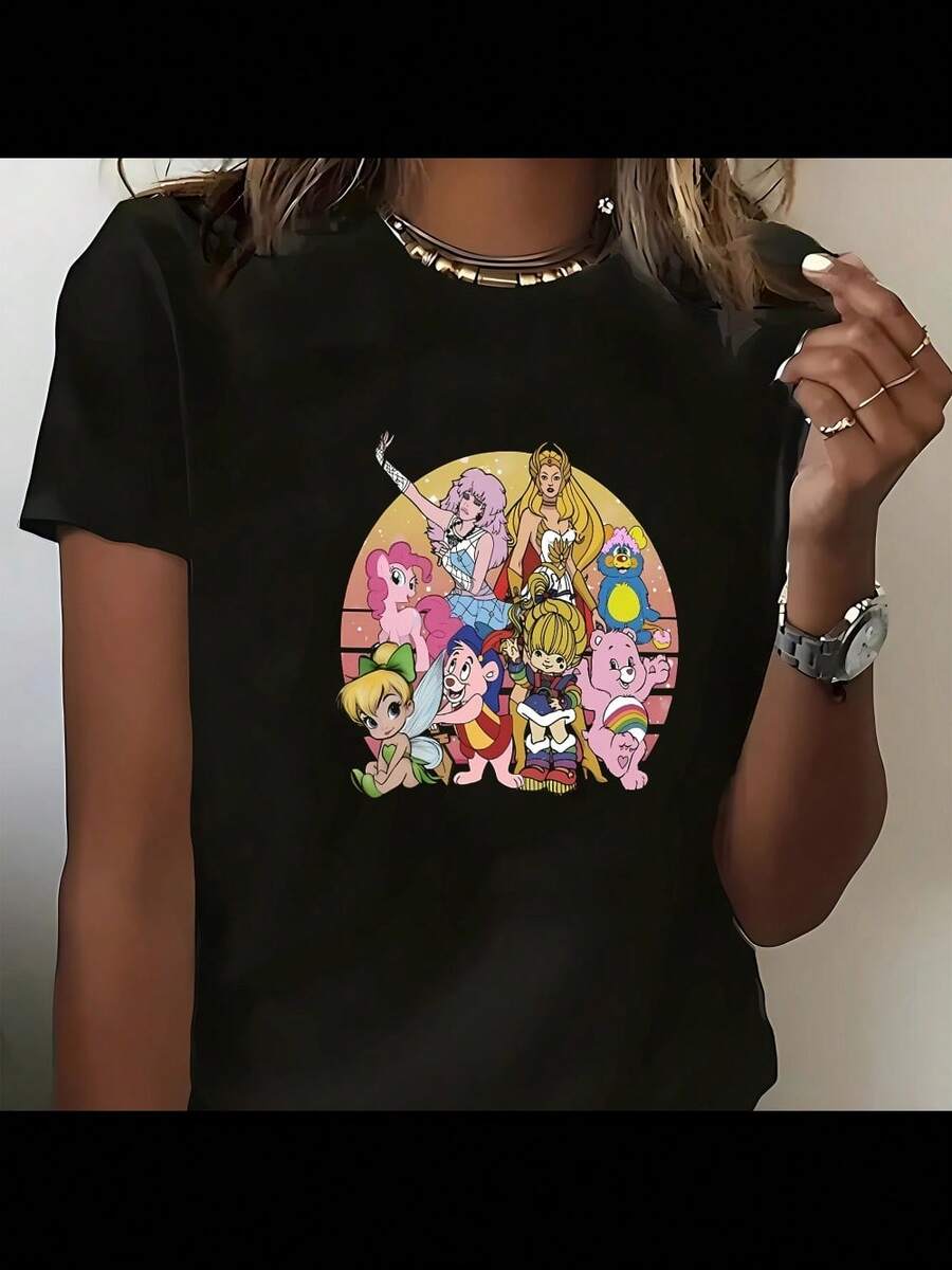 80s Cartoons Vintage TShirt, Friends 80S Cartoon T-Shirt, Cartoon Friends Nostalgia Shirt, Friends 80s Characters Tee, Cartoon Tee For_121_t2 - 黑色 - 查看 1