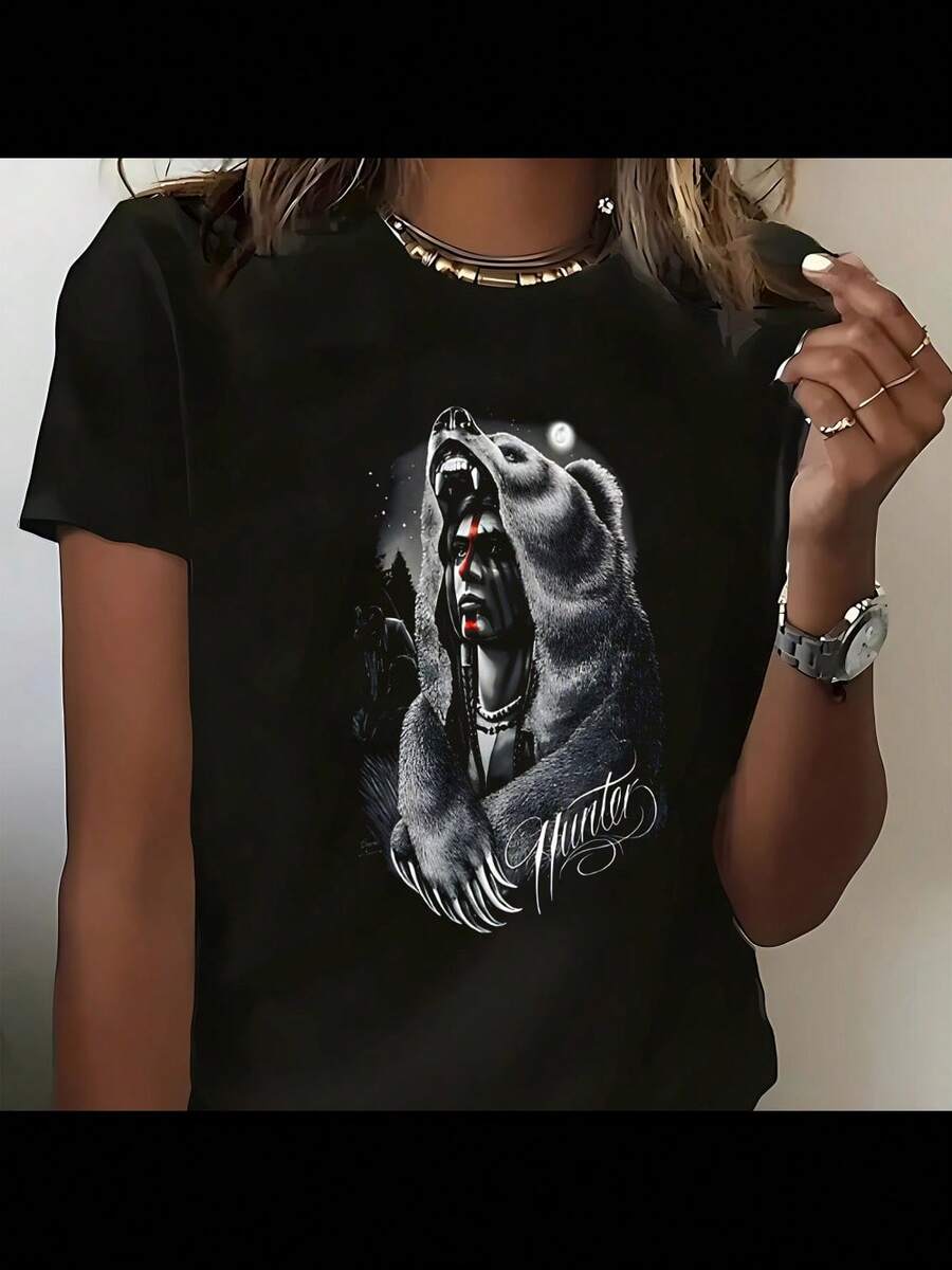 Hunter Moon Bear David Gonzales DGA Art T Shirt_2242_t2 - 黑色 - 查看 1