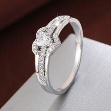 1枚优雅心形立方氧化锆镶嵌时尚戒指，情人节礼物 - 彩色 - 查看 25