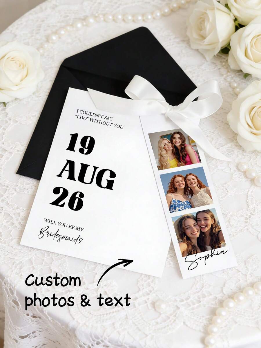 1/3 Customized Photo Striped Bridesmaid Proposal Cards, Personalize Photos & Text, Bridesmaid Proposal Card Template, Will You Be My Bridesmaid? Photo Proposal Cards, Boho, Rustic, Modern Minimalist Wedding Calligraphy - Multicolor - View 1