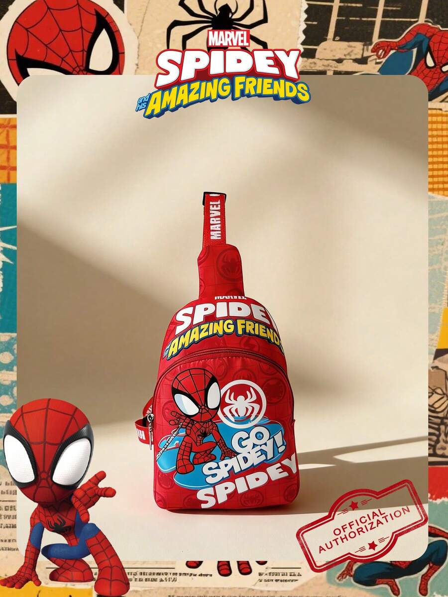 Marvel 1个漫威官方授权蜘蛛侠图案胸包，可调节肩带斜挎包，拉链封口单肩包，轻便单肩包，完美适合男士/青少年/学生/毕业生/年轻粉丝，是日常/户外/运动/跑步/健身的理想之选！ - 紅色 - 查看 1