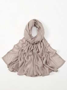 1 pièce Foulard en viscose de couleur unie pour femme, foulard hijab à bord large et doux, foulard polyvalent anti-UV, convient pour le port quotidien avec des vêtements - gris kaki - Voir 9